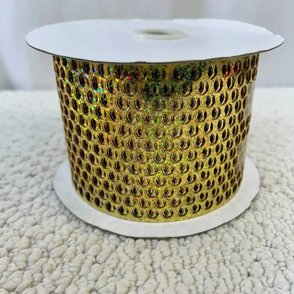 Honeycomb / Punchinello Holographic Gold Ribbon Roll #40 (3 1/4 inch) 50 Yards